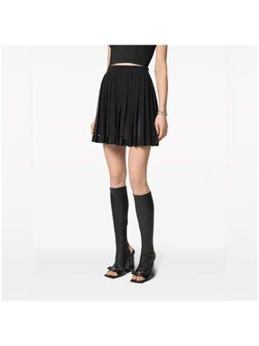 Versace Pleated Silk Georgette Skirt in Black New Size 4